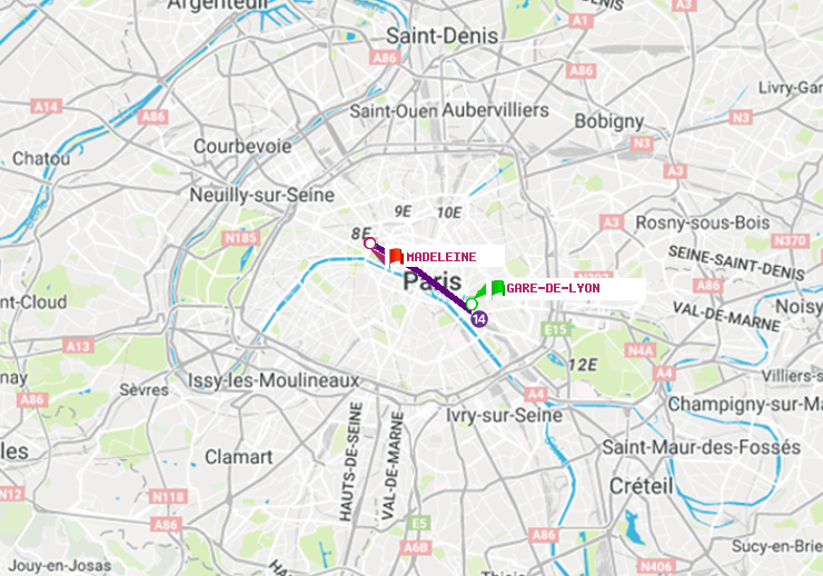 plan itinéraire ratp de Gare de Lyon à Madeleine