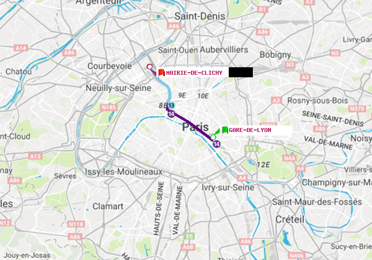 plan itinéraire ratp de Gare de Lyon à Mairie de Clichy