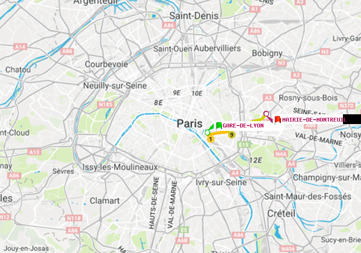 plan itinéraire ratp de Gare de Lyon à Mairie de Montreuil