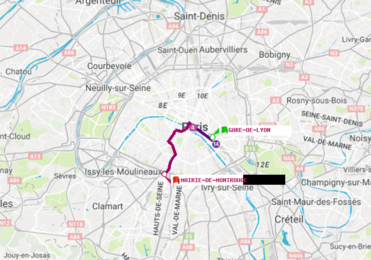 plan itinéraire ratp de Gare de Lyon à Mairie de Montrouge