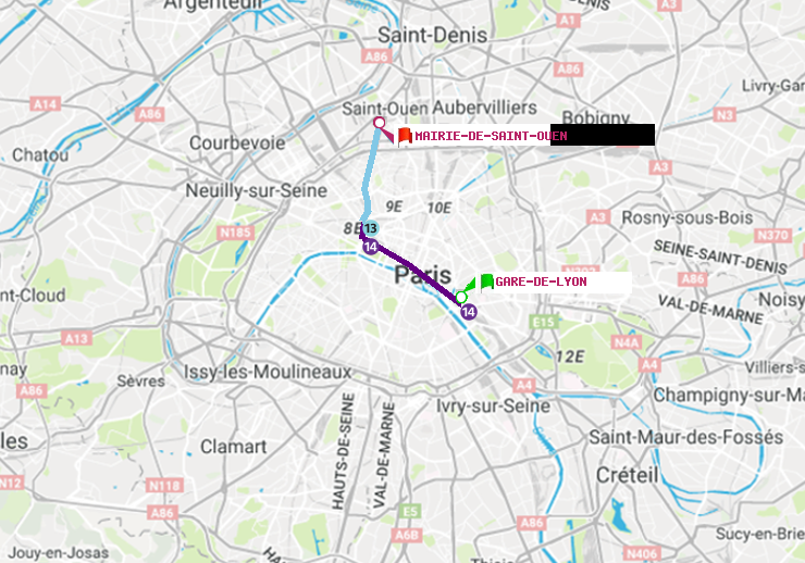 plan itinéraire ratp de Gare de Lyon à Mairie de Saint-Ouen