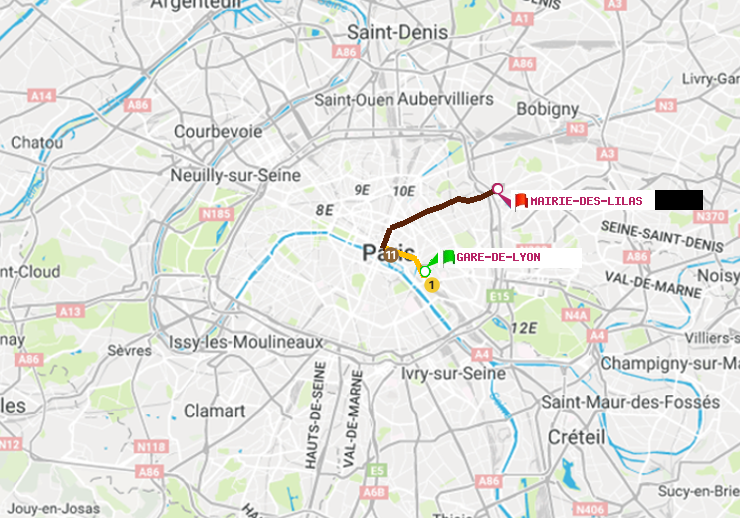 plan itinéraire ratp de Gare de Lyon à Mairie des Lilas