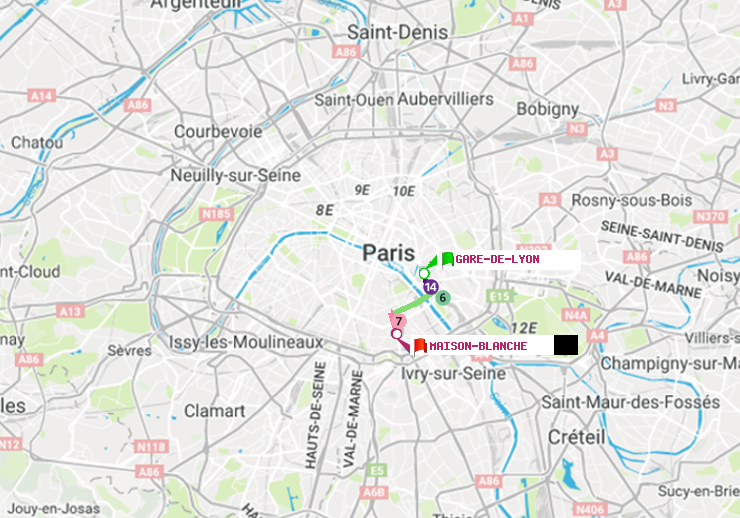 plan itinéraire ratp de Gare de Lyon à Maison Blanche