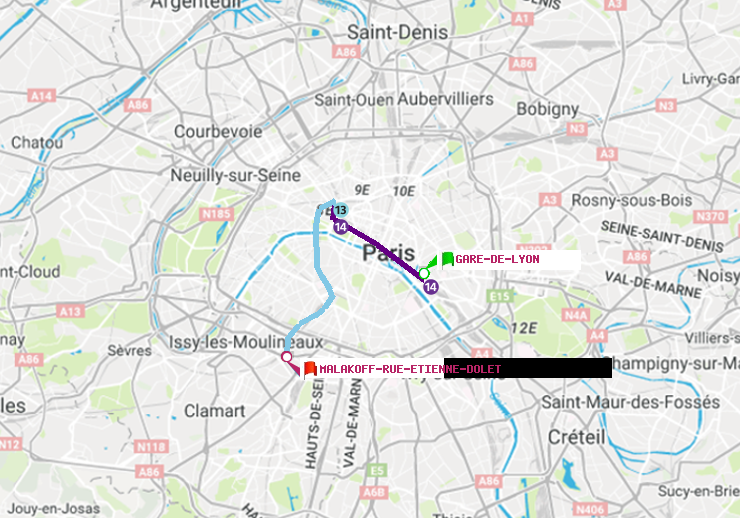 plan itinéraire ratp de Gare de Lyon à Malakoff-Rue Etienne Dolet