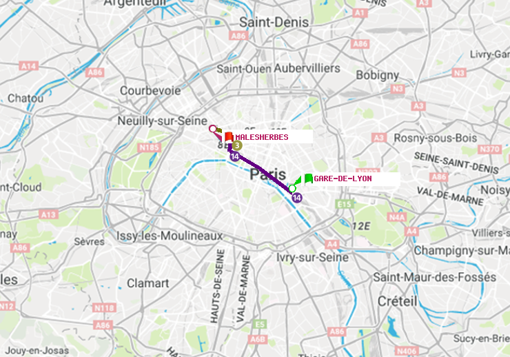 plan itinéraire ratp de Gare de Lyon à Malesherbes