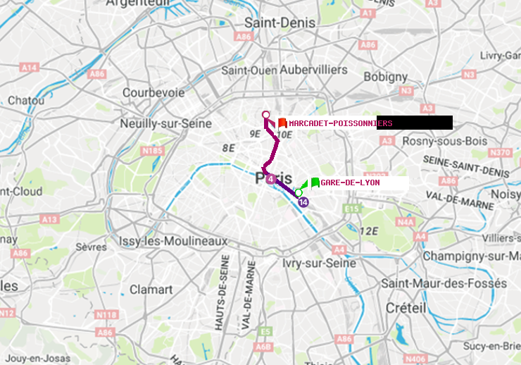 plan itinéraire ratp de Gare de Lyon à Marcadet-Poissonniers