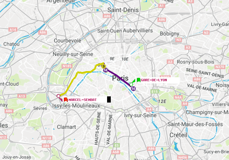 plan itinéraire ratp de Gare de Lyon à Marcel Sembat