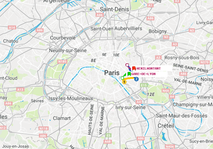 plan itinéraire ratp de Gare de Lyon à Ménilmontant