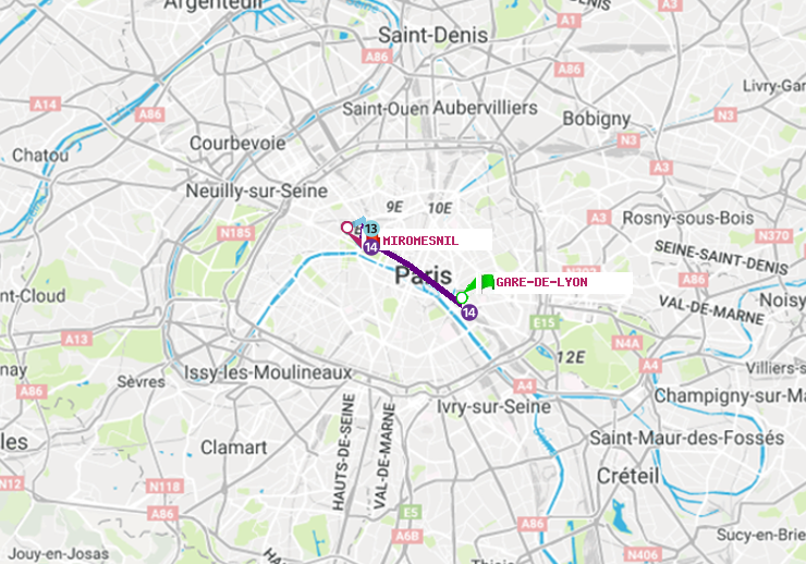 plan itinéraire ratp de Gare de Lyon à Miromesnil