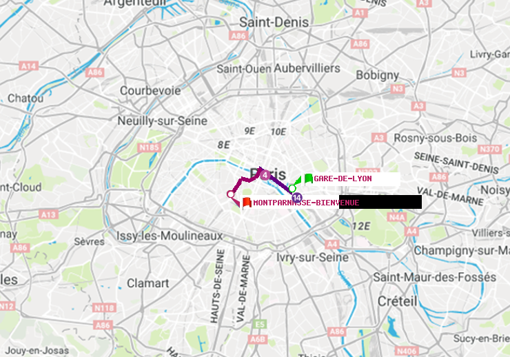 plan itinéraire ratp de Gare de Lyon à Montparnasse-Bienvenue