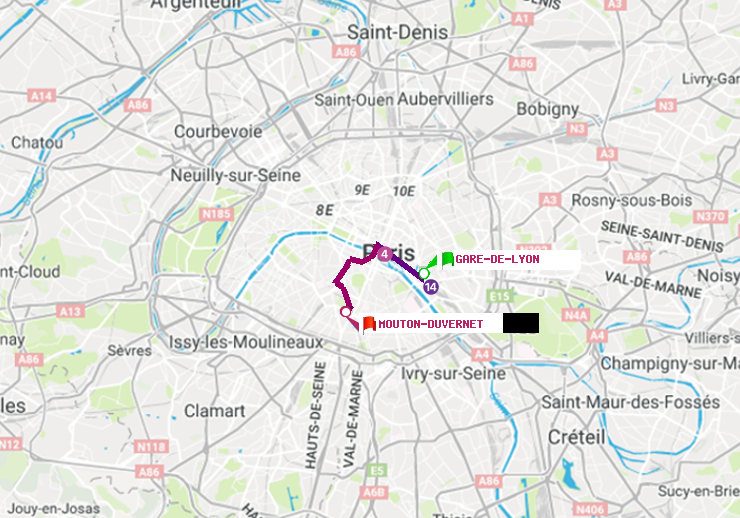 plan itinéraire ratp de Gare de Lyon à Mouton-Duvernet