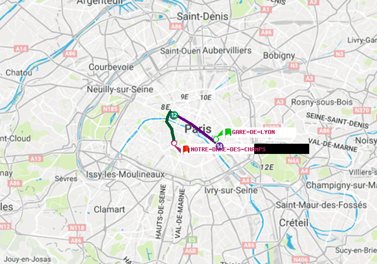 plan itinéraire ratp de Gare de Lyon à Notre-Dame des Champs