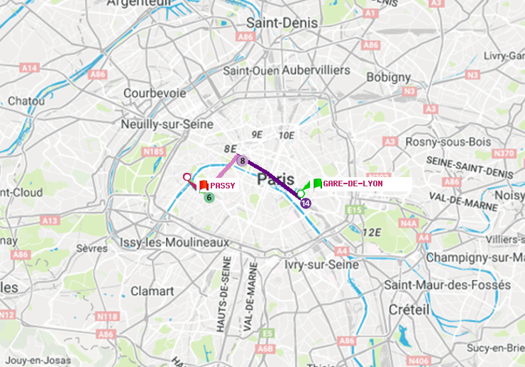 plan itinéraire ratp de Gare de Lyon à Passy