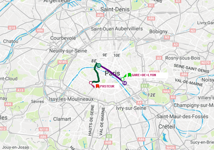 plan itinéraire ratp de Gare de Lyon à Pasteur
