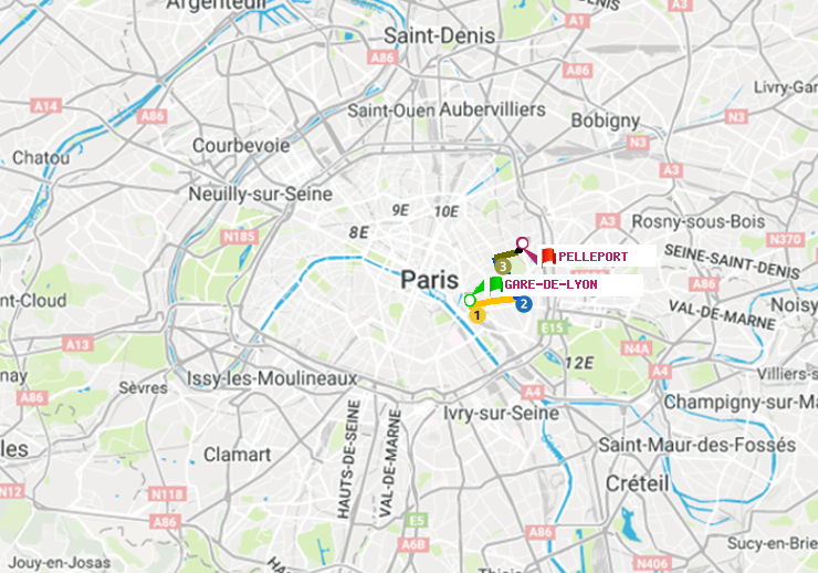 plan itinéraire ratp de Gare de Lyon à Pelleport