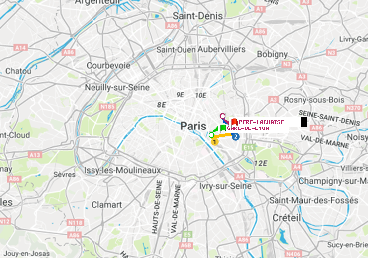 plan itinéraire ratp de Gare de Lyon à Père-Lachaise