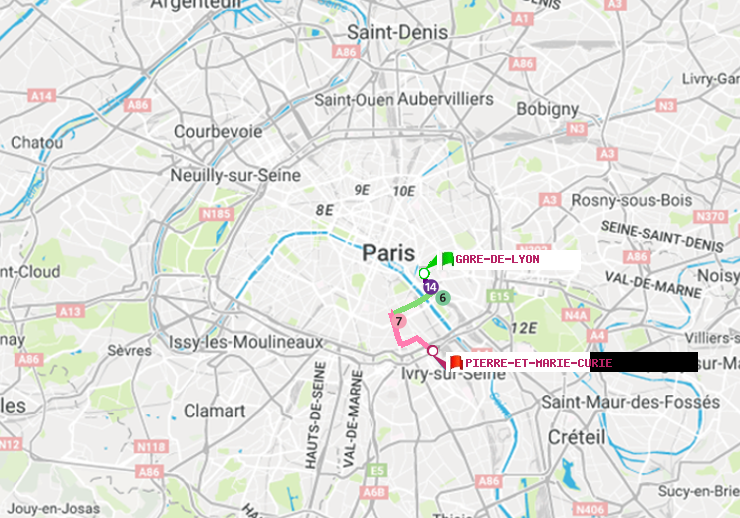 plan itinéraire ratp de Gare de Lyon à Pierre et Marie Curie