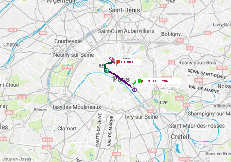 plan itinéraire ratp de Gare de Lyon à Pigalle