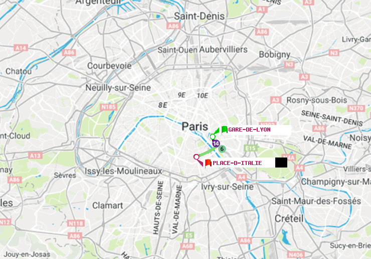 plan itinéraire ratp de Gare de Lyon à Place d