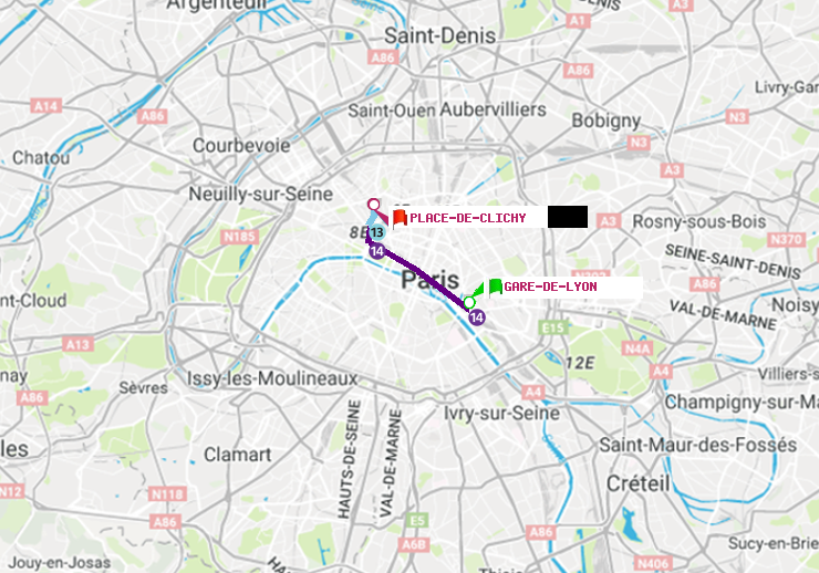 plan itinéraire ratp de Gare de Lyon à Place de Clichy