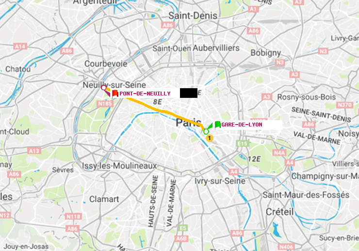 plan itinéraire ratp de Gare de Lyon à Pont de Neuilly
