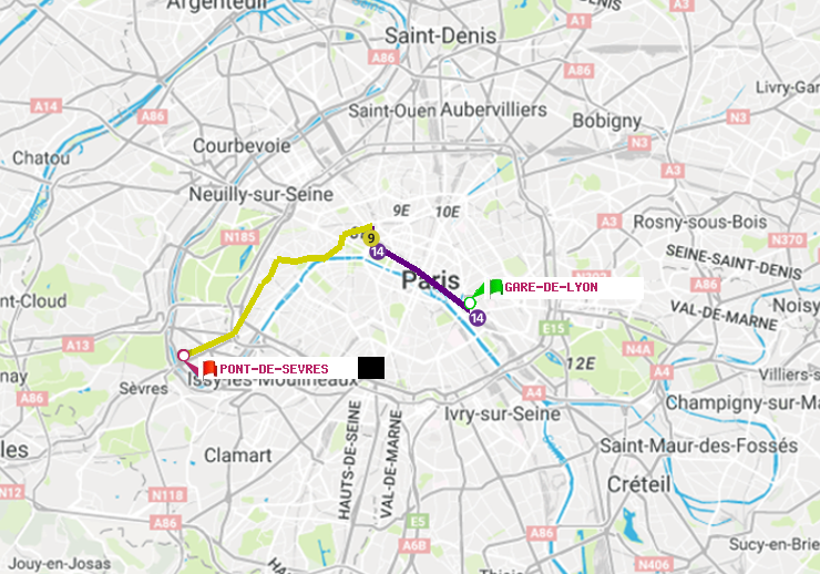 plan itinéraire ratp de Gare de Lyon à Pont de Sèvres