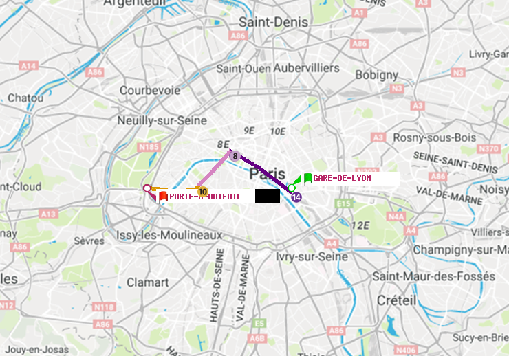 plan itinéraire ratp de Gare de Lyon à Porte d