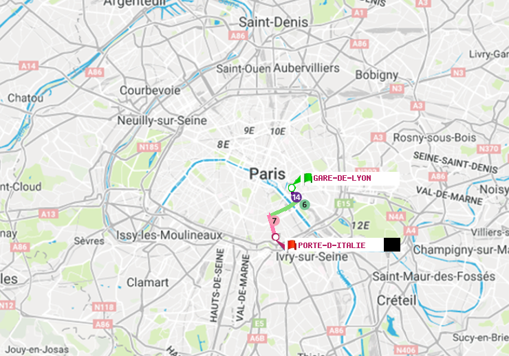 plan itinéraire ratp de Gare de Lyon à Porte d