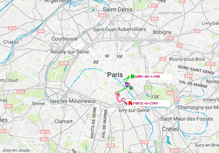 plan itinéraire ratp de Gare de Lyon à Porte d