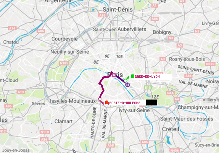 plan itinéraire ratp de Gare de Lyon à Porte d