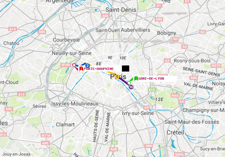 plan itinéraire ratp de Gare de Lyon à Porte Dauphine (Maréchal de Lattre de Tassigny)