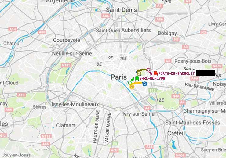 plan itinéraire ratp de Gare de Lyon à Porte de Bagnolet