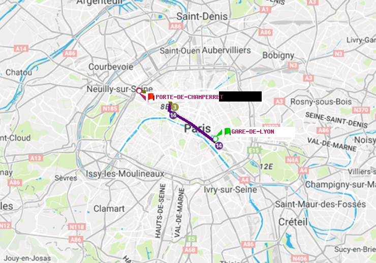 plan itinéraire ratp de Gare de Lyon à Porte de Champerret