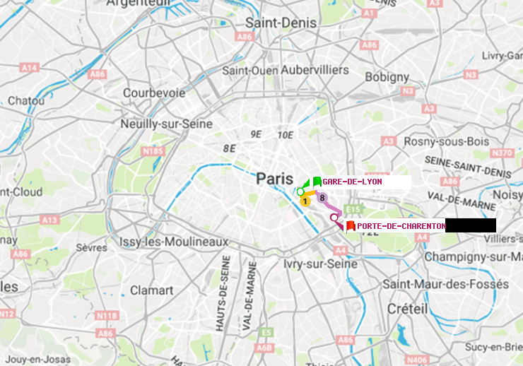 plan itinéraire ratp de Gare de Lyon à Porte de Charenton