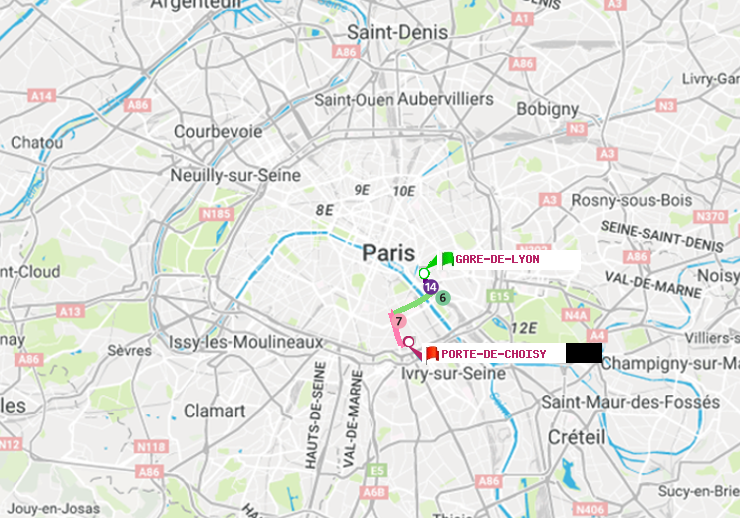 plan itinéraire ratp de Gare de Lyon à Porte de Choisy