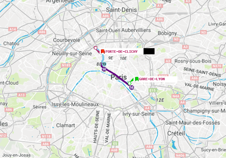 plan itinéraire ratp de Gare de Lyon à Porte de Clichy