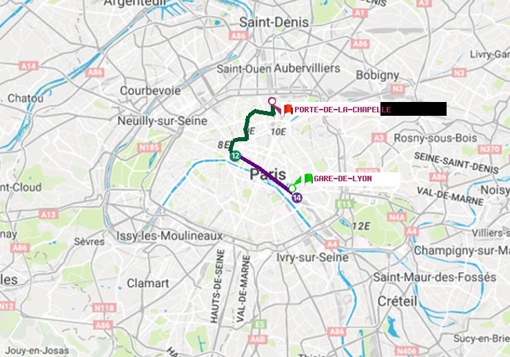 plan itinéraire ratp de Gare de Lyon à Porte de la Chapelle