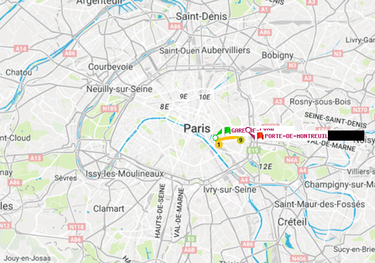 plan itinéraire ratp de Gare de Lyon à Porte de Montreuil