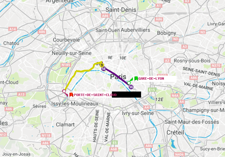 plan itinéraire ratp de Gare de Lyon à Porte de Saint-Cloud