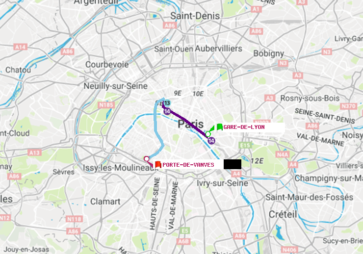 plan itinéraire ratp de Gare de Lyon à Porte de Vanves