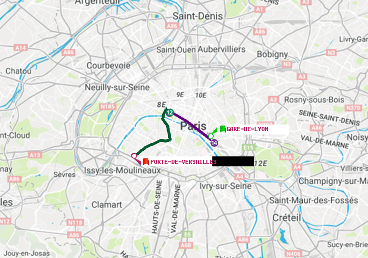plan itinéraire ratp de Gare de Lyon à Porte de Versailles