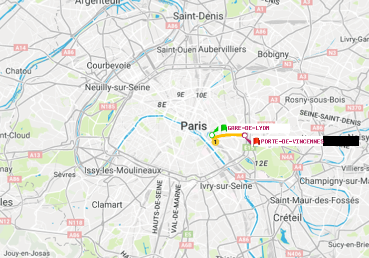 plan itinéraire ratp de Gare de Lyon à Porte de Vincennes