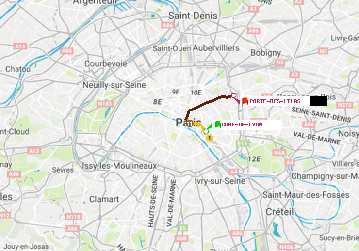 plan itinéraire ratp de Gare de Lyon à Porte des Lilas