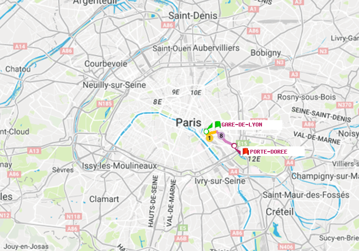 plan itinéraire ratp de Gare de Lyon à Porte Dorée