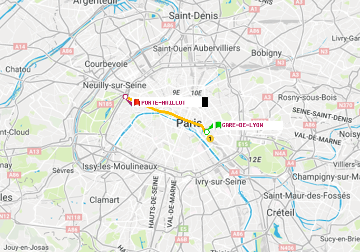 plan itinéraire ratp de Gare de Lyon à Porte Maillot
