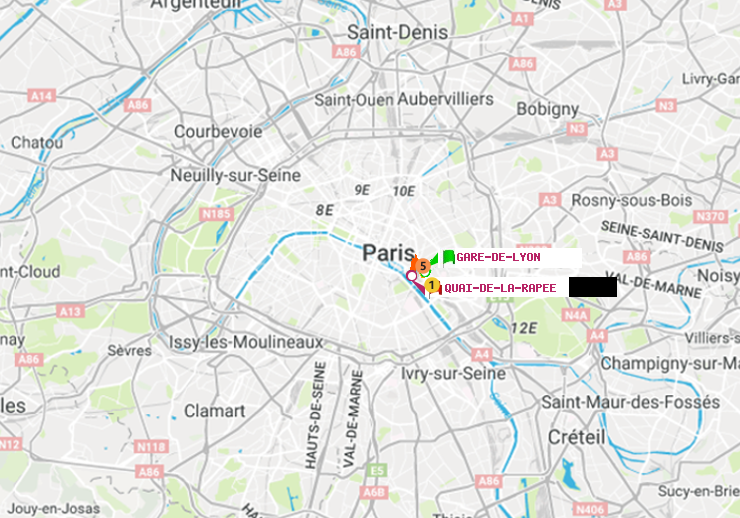 plan itinéraire ratp de Gare de Lyon à Quai de la Rapée