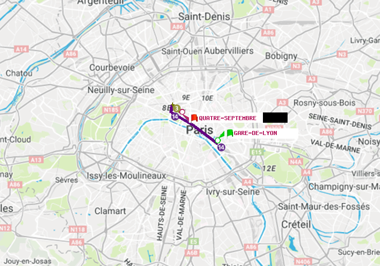 plan itinéraire ratp de Gare de Lyon à Quatre Septembre
