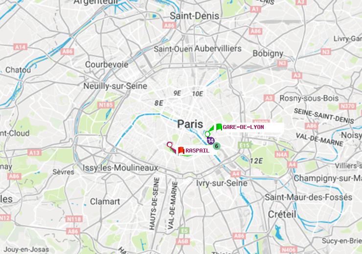 plan itinéraire ratp de Gare de Lyon à Raspail