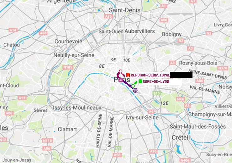 plan itinéraire ratp de Gare de Lyon à Réaumur-Sébastopol