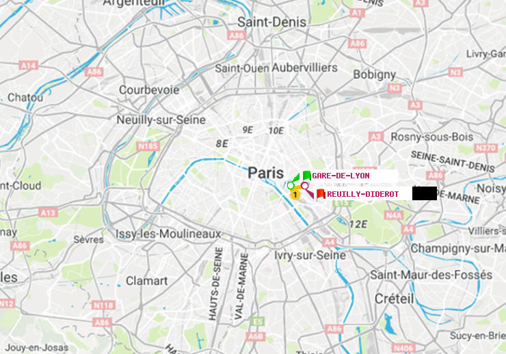 plan itinéraire ratp de Gare de Lyon à Reuilly-Diderot